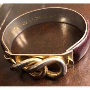 Vintage MANNELLI Florence 24 Kt Gold Plated Leather Hinged Bracelet